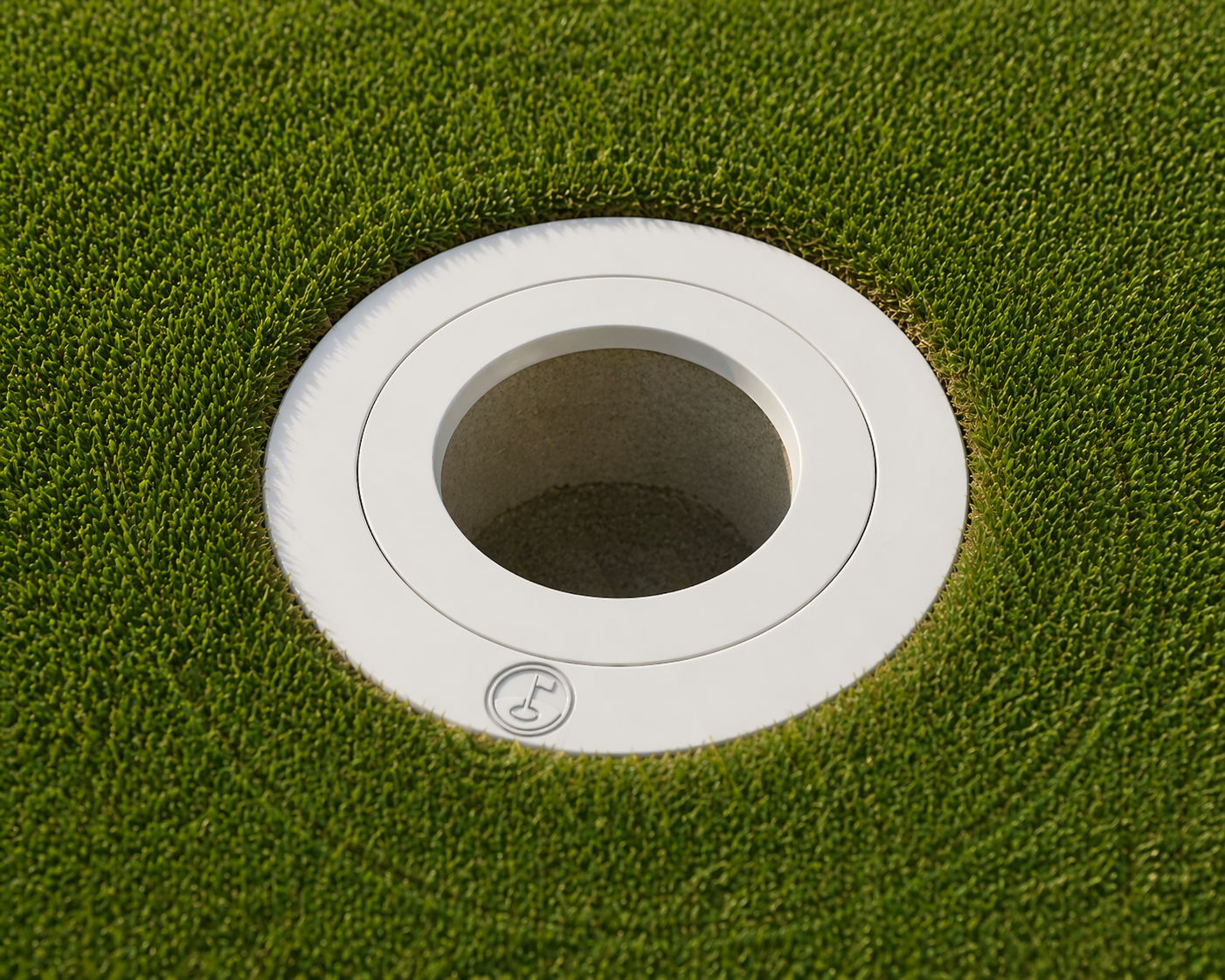 Réducteur de trou installé sur green avec balle, exercice précision putting